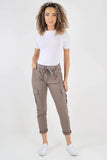 Cream Plus Size Italian Drawstring Waistband Magic Cargo Trouser For Women 20 - Dropwear