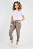Cream Plus Size Italian Drawstring Waistband Magic Cargo Trouser For Women 22 - Dropwear