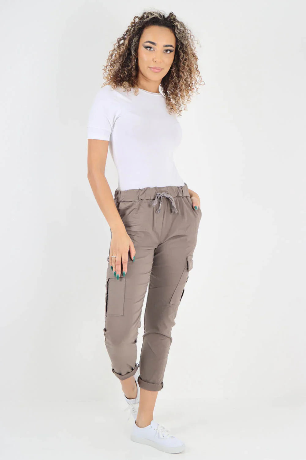 Fuchsia Plus Size Italian Drawstring Waistband Magic Cargo Trouser For Women 18 - Dropwear