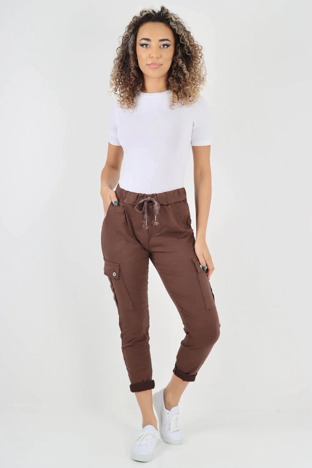 Plus Size Italian Drawstring Waistband Magic Cargo Trouser For Women  - Dropwear