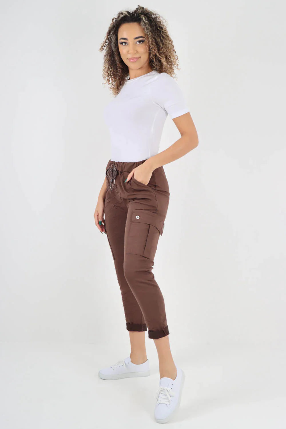 Lime Green Plus Size Italian Drawstring Waistband Magic Cargo Trouser For Women 18 - Dropwear
