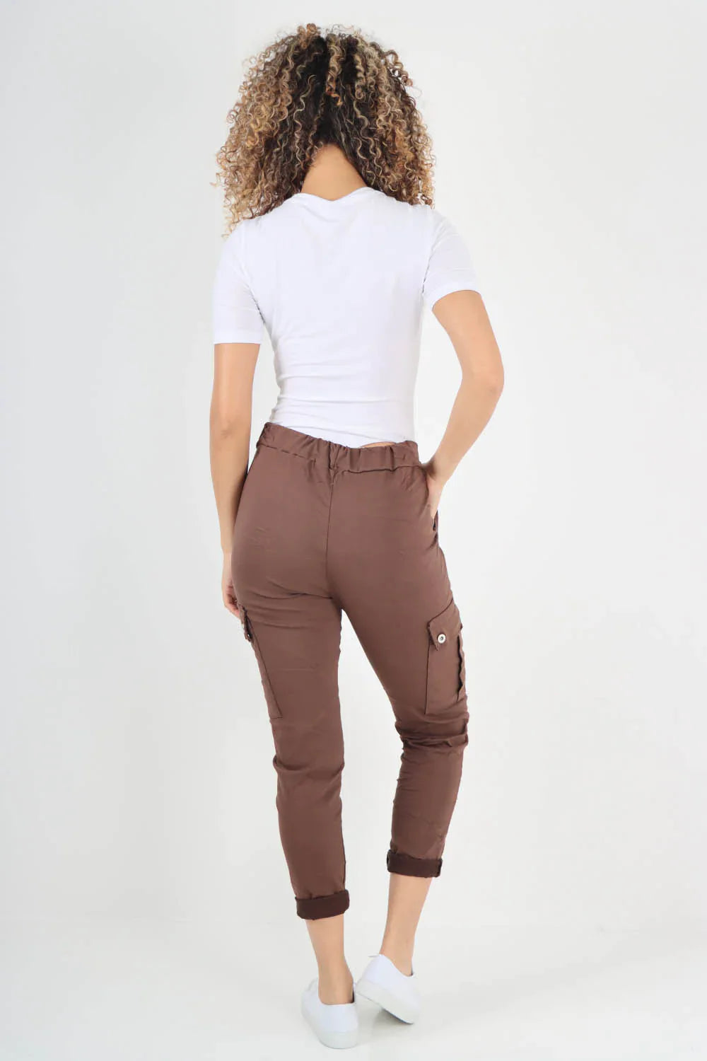 Teal Italian Drawstring Waistband Magic Cargo Trouser For Women 12 - Dropwear