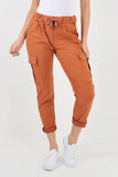 Camel Plus Size Italian Drawstring Waistband Magic Cargo Trouser For Women 22 - Dropwear
