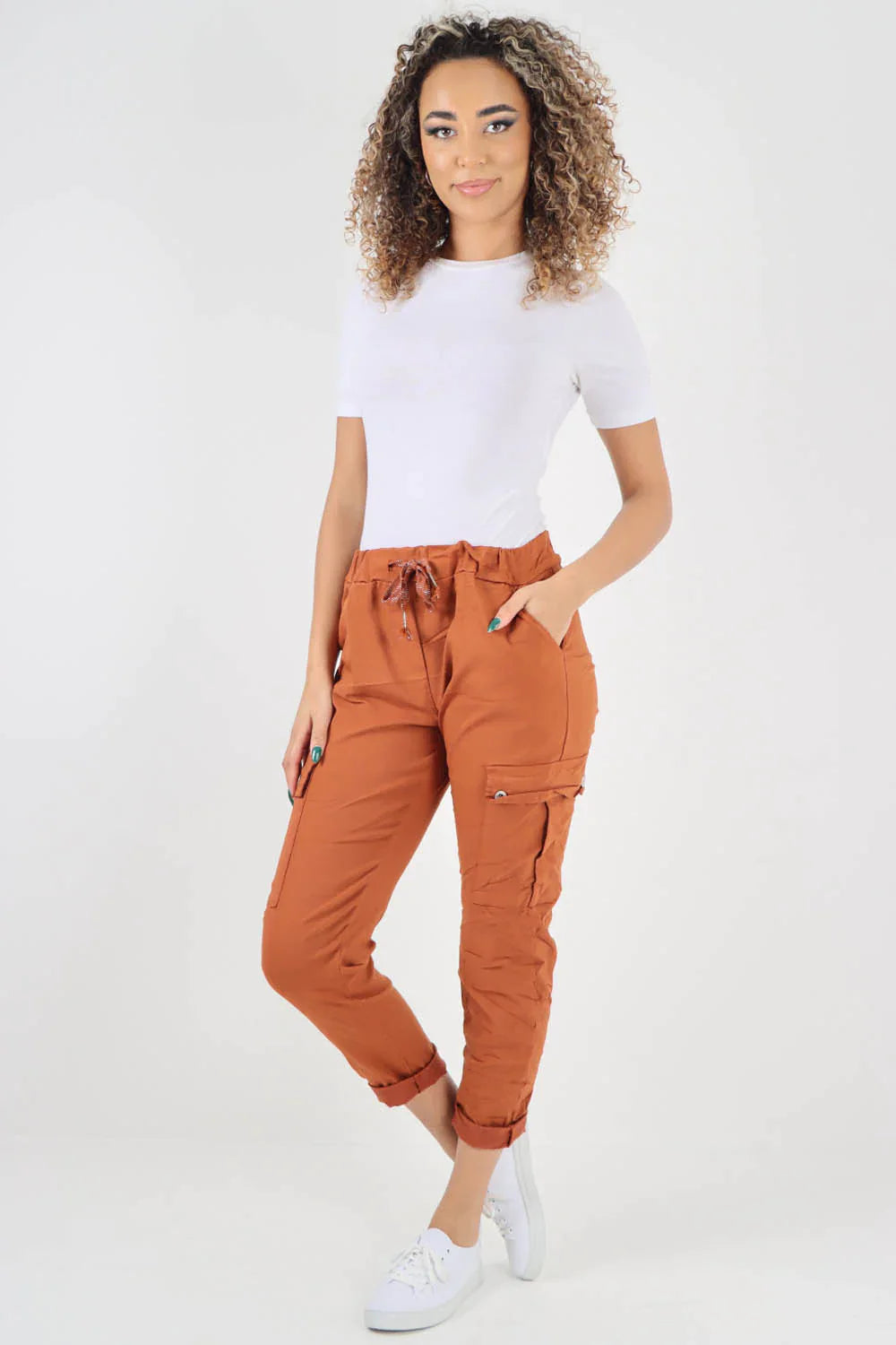 Charcoal Plus Size Italian Drawstring Waistband Magic Cargo Trouser For Women 22 - Dropwear