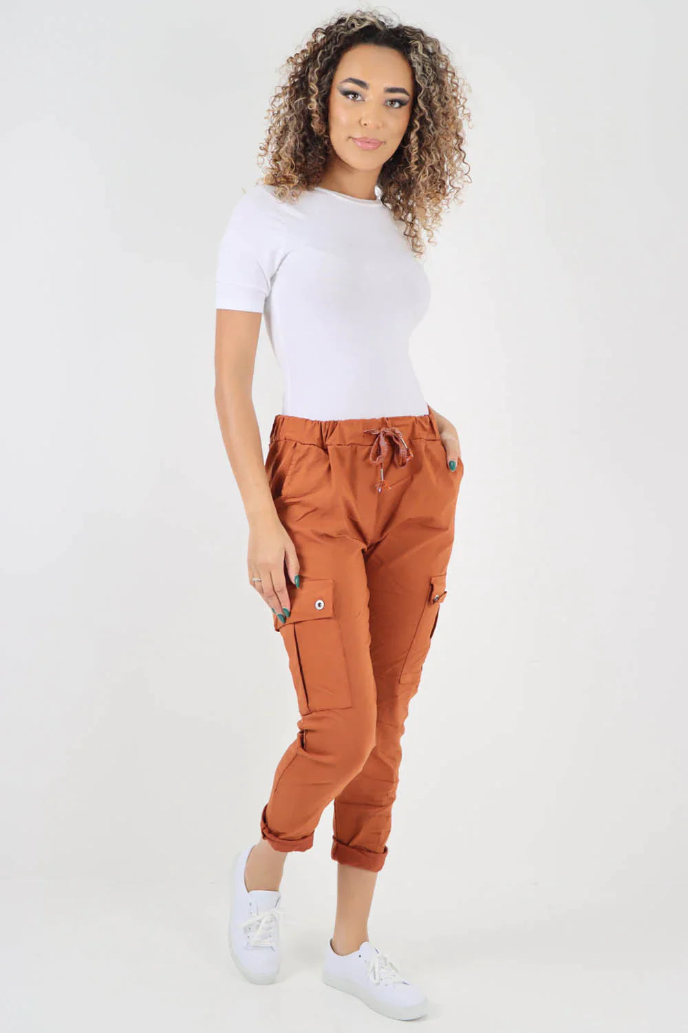 Charcoal Plus Size Italian Drawstring Waistband Magic Cargo Trouser For Women 20 - Dropwear