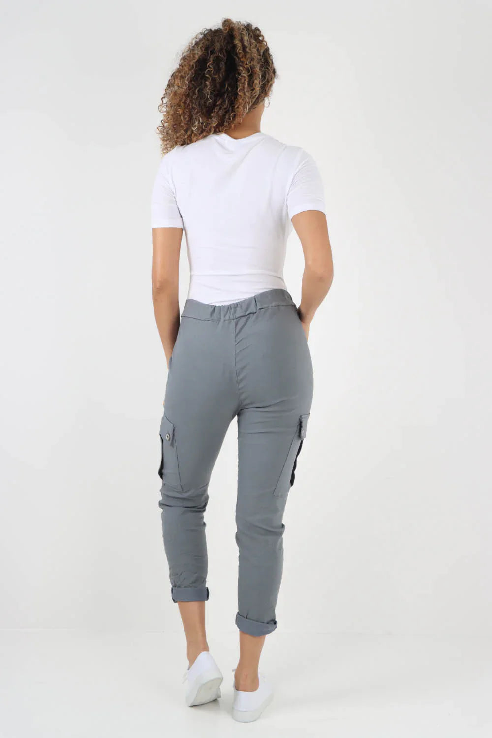 Jade Green Plus Size Italian Drawstring Waistband Magic Cargo Trouser For Women 22 - Dropwear