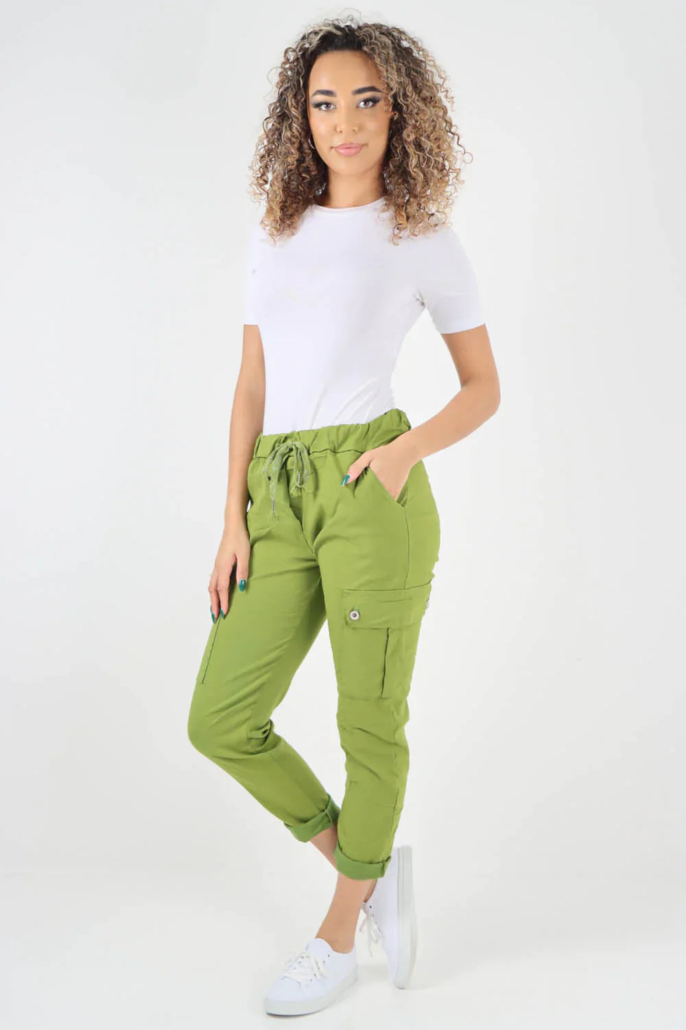 Grey Plus Size Italian Drawstring Waistband Magic Cargo Trouser For Women 16 - Dropwear