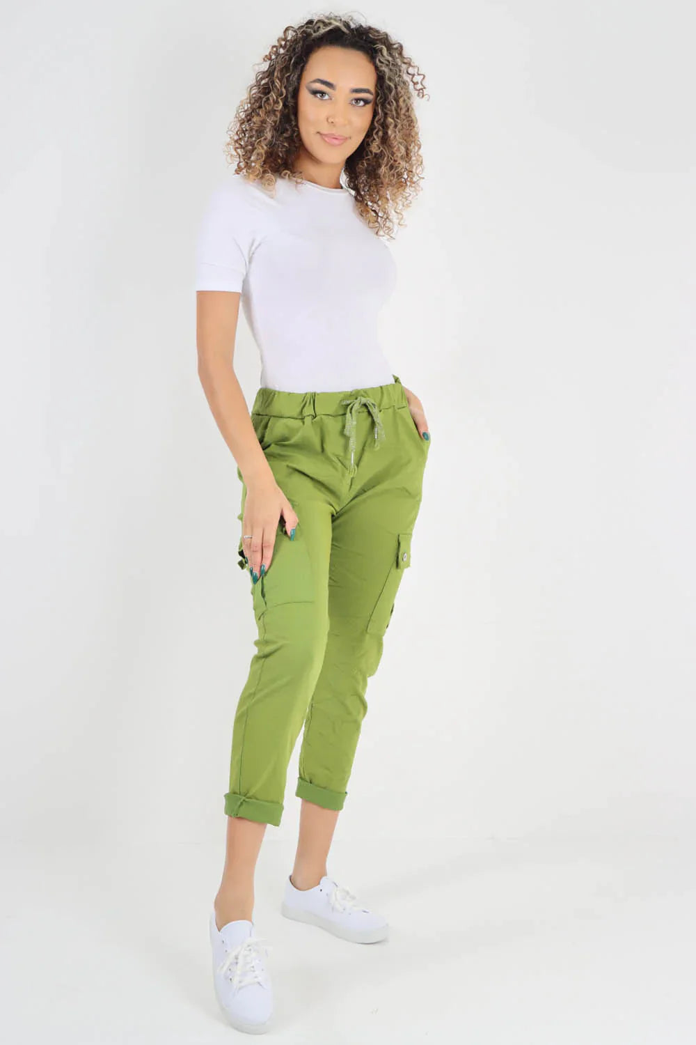 Fuchsia Plus Size Italian Drawstring Waistband Magic Cargo Trouser For Women 20 - Dropwear