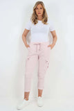 Baby Pink Italian Drawstring Waistband Magic Cargo Trouser For Women 8 - Dropwear