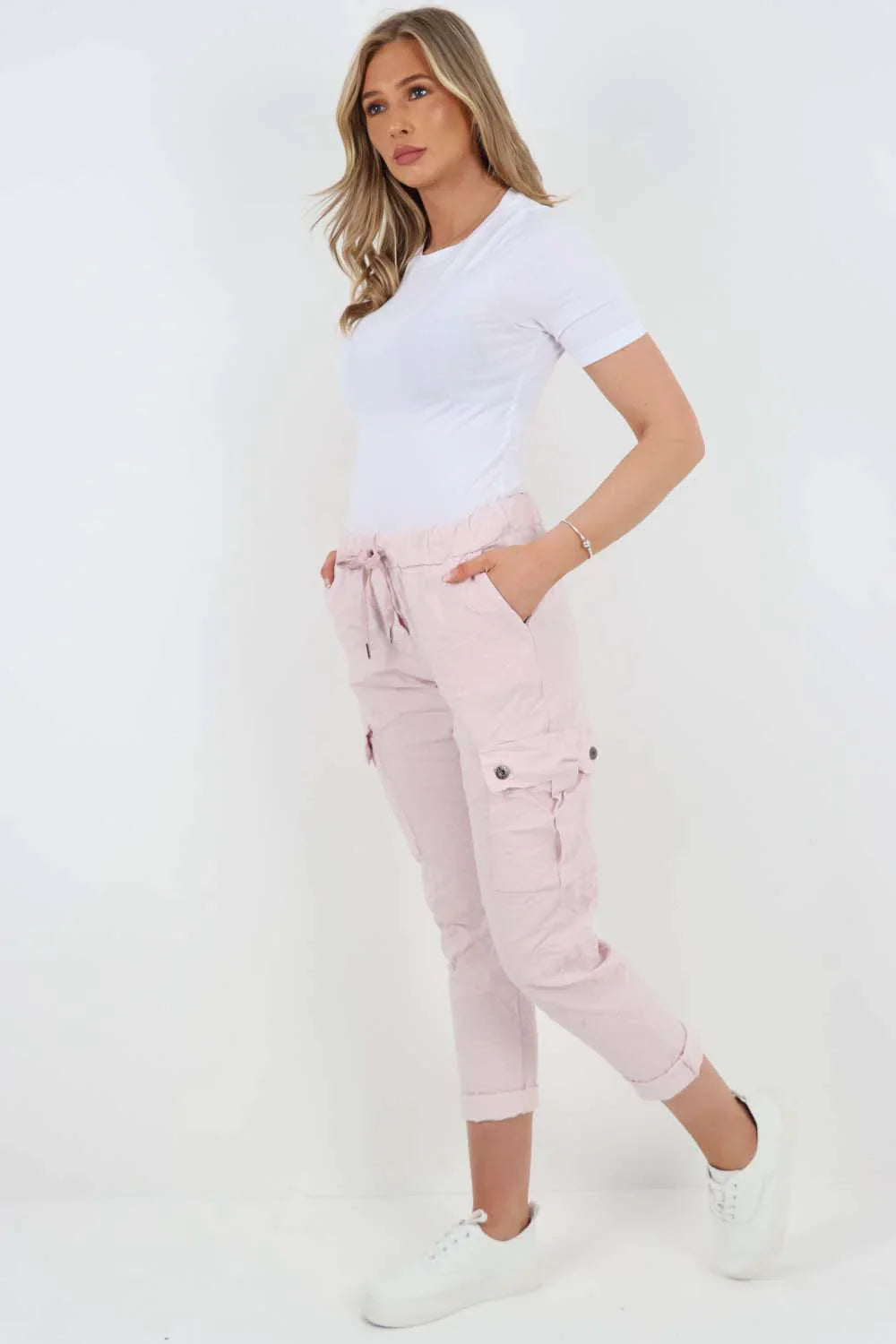 Plus Size Italian Drawstring Waistband Magic Cargo Trouser For Women  - Dropwear