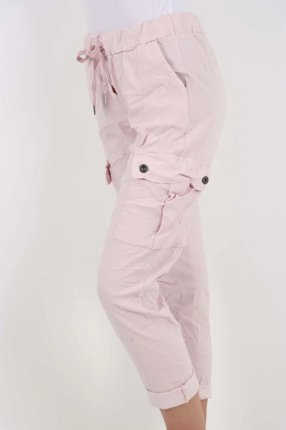 Plus Size Italian Drawstring Waistband Magic Cargo Trouser For Women  - Dropwear
