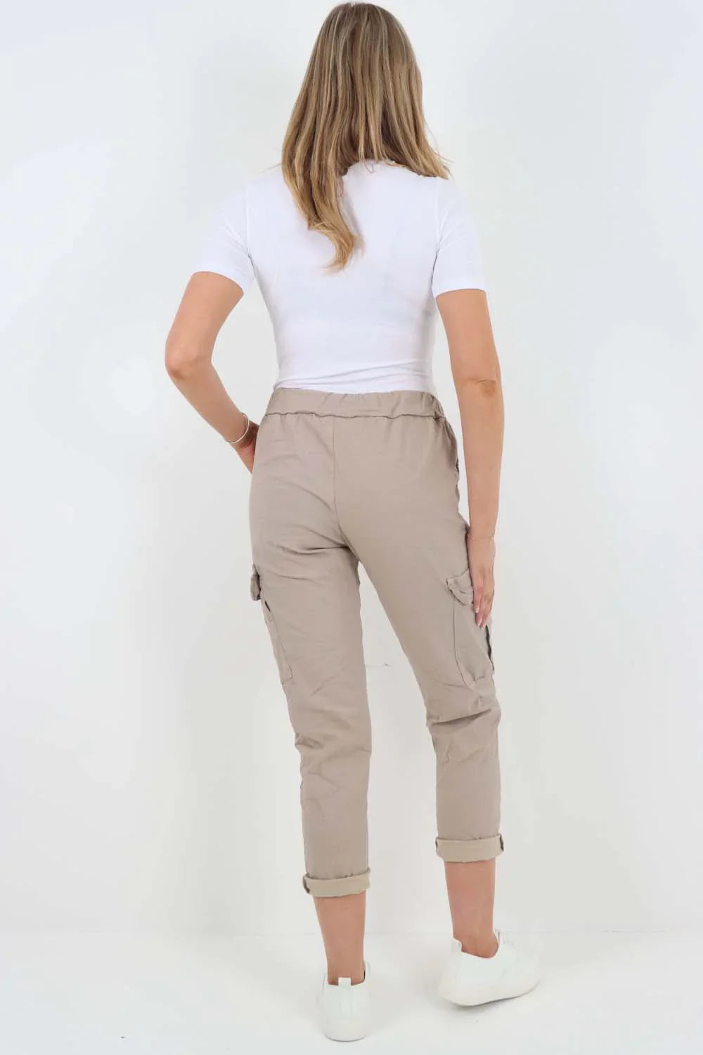 Plus Size Italian Drawstring Waistband Magic Cargo Trouser For Women  - Dropwear