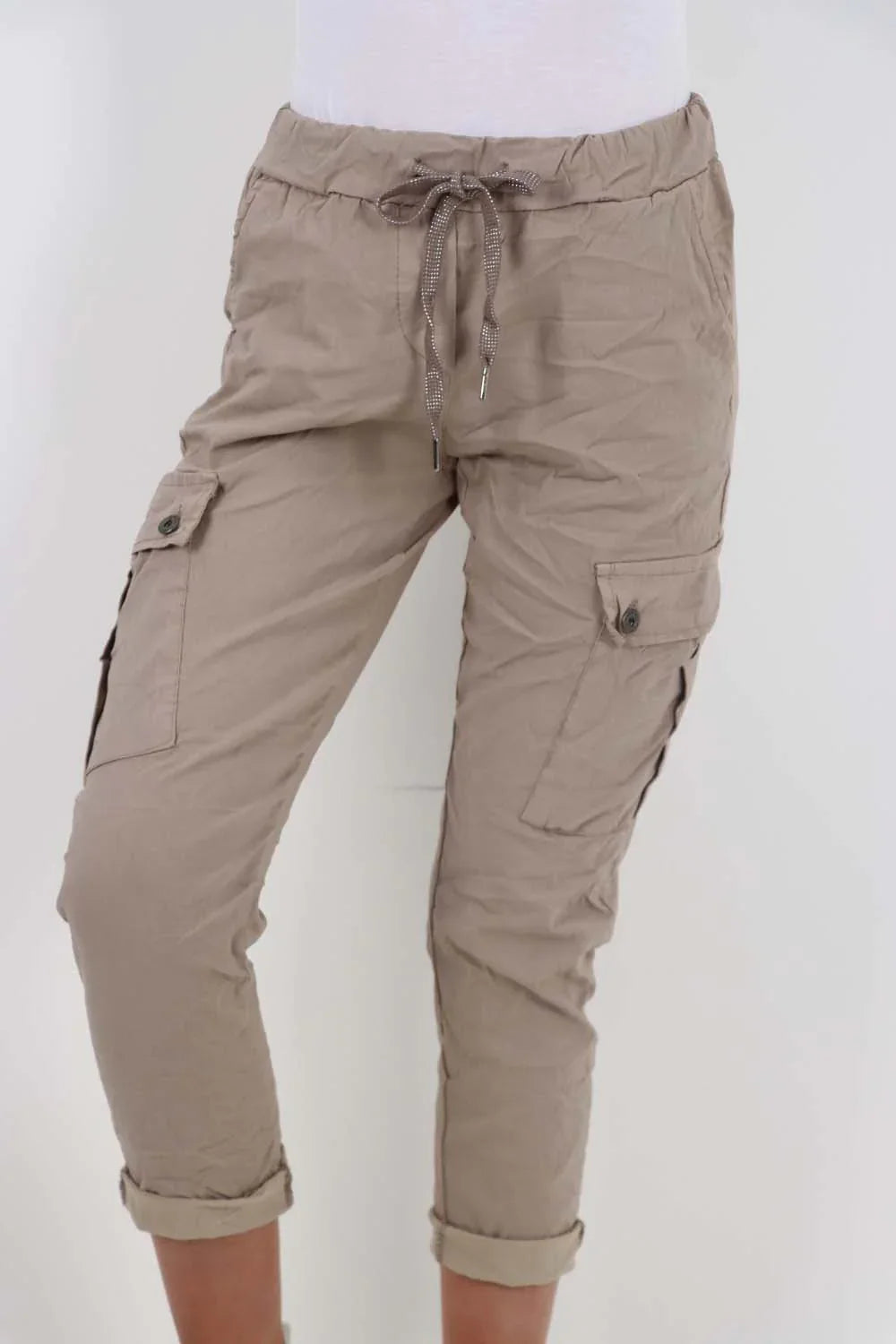 Plus Size Italian Drawstring Waistband Magic Cargo Trouser For Women  - Dropwear