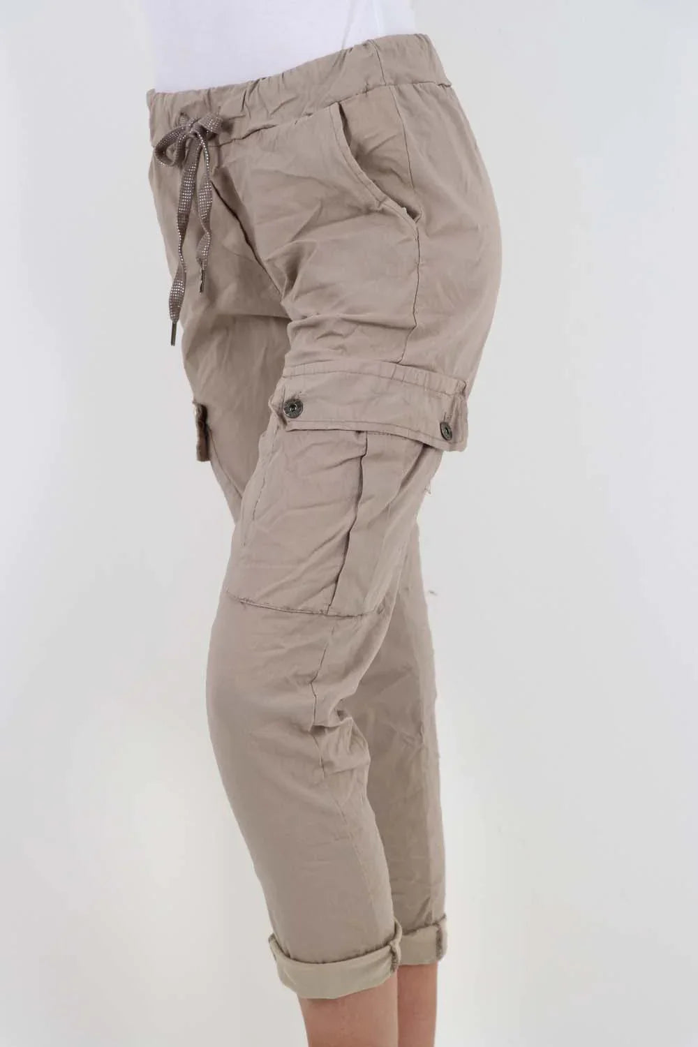 Plus Size Italian Drawstring Waistband Magic Cargo Trouser For Women  - Dropwear