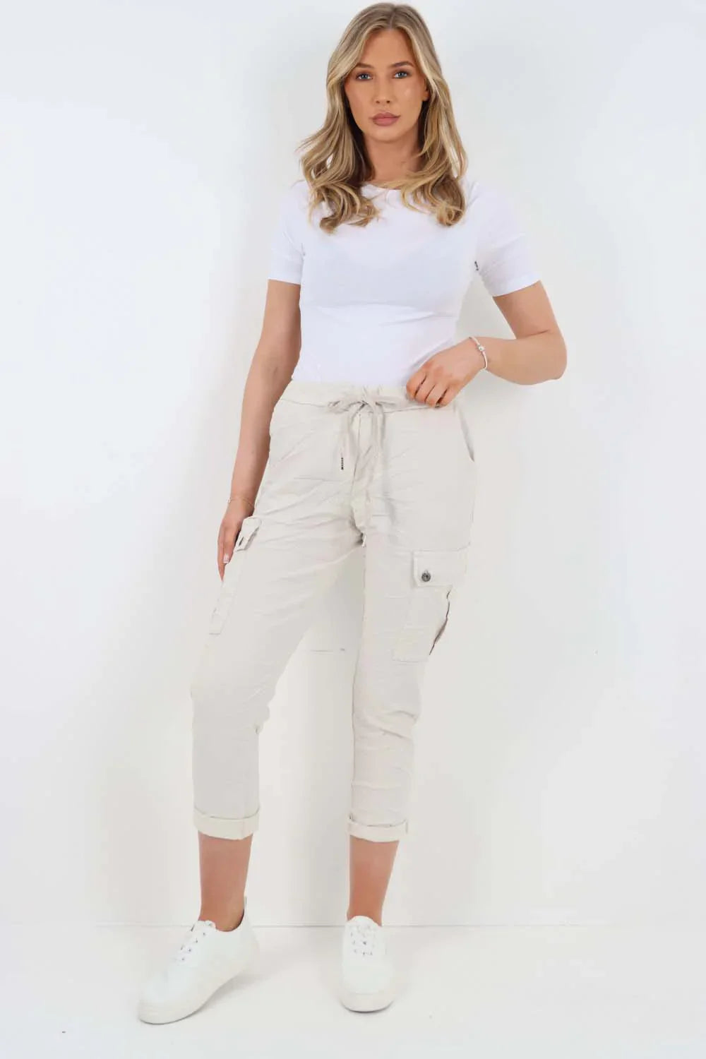 Plus Size Italian Drawstring Waistband Magic Cargo Trouser For Women  - Dropwear