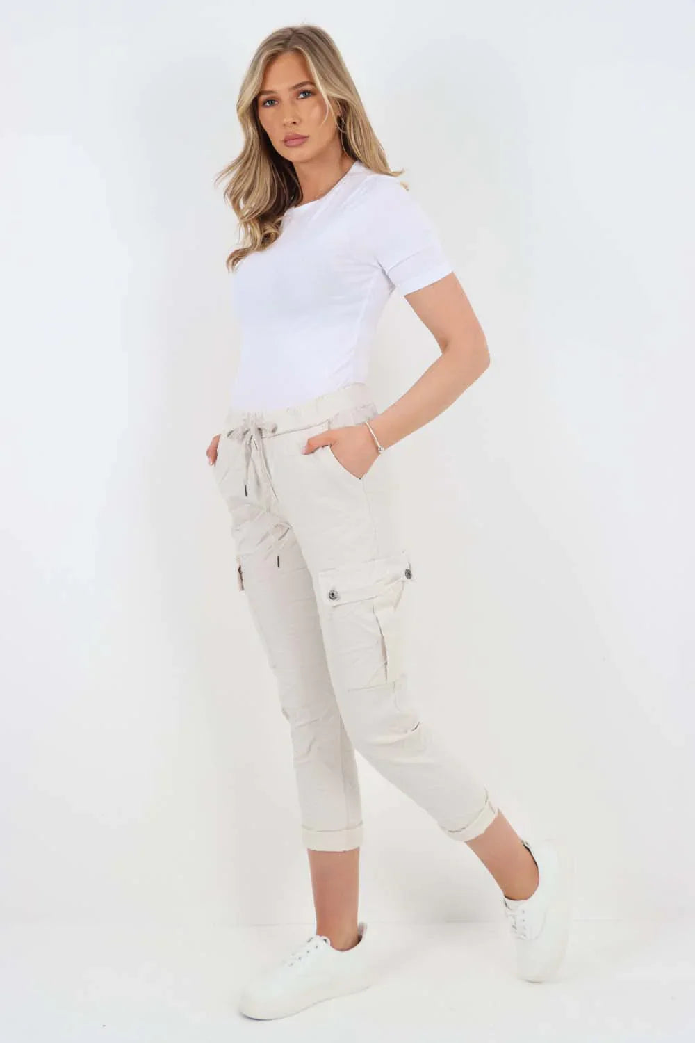 Plus Size Italian Drawstring Waistband Magic Cargo Trouser For Women  - Dropwear