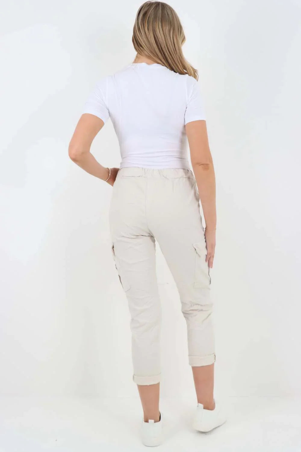 Plus Size Italian Drawstring Waistband Magic Cargo Trouser For Women  - Dropwear