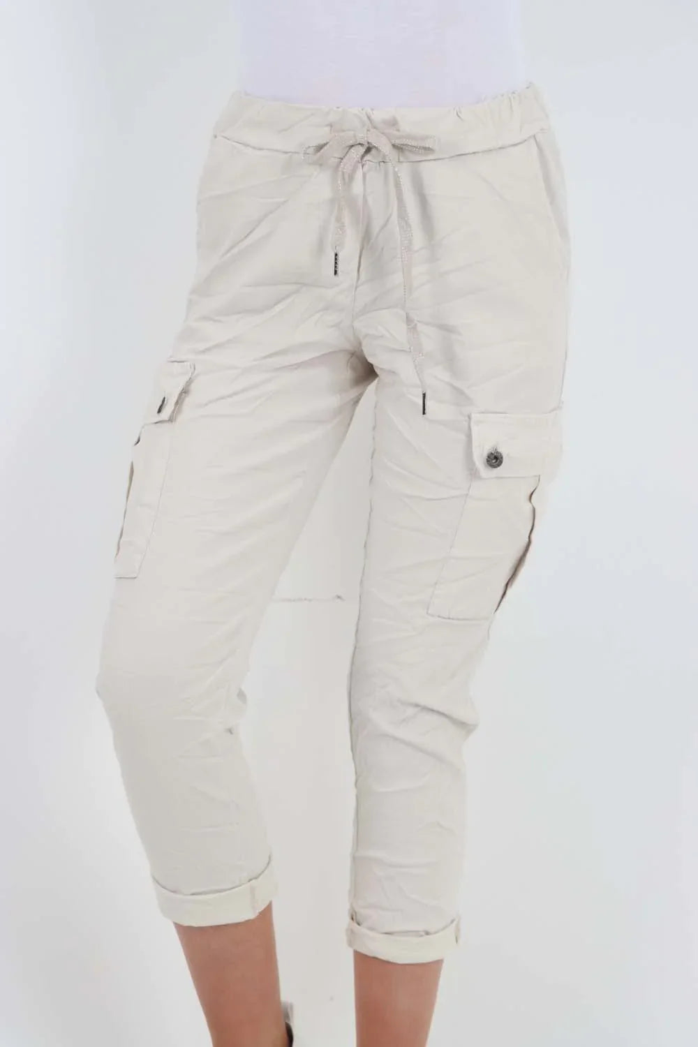 Plus Size Italian Drawstring Waistband Magic Cargo Trouser For Women  - Dropwear