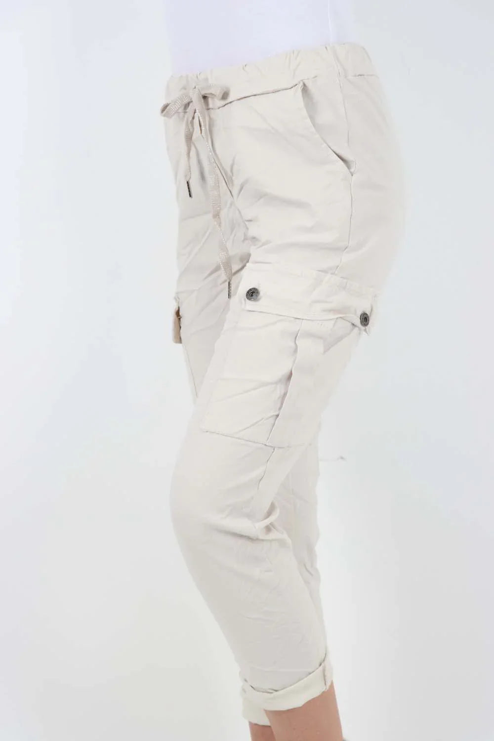 Plus Size Italian Drawstring Waistband Magic Cargo Trouser For Women  - Dropwear