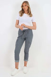 Plus Size Italian Drawstring Waistband Magic Cargo Trouser For Women  - Dropwear