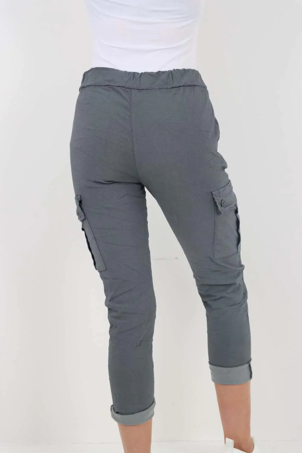 Plus Size Italian Drawstring Waistband Magic Cargo Trouser For Women  - Dropwear