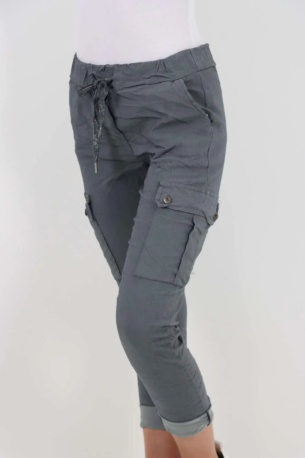 Plus Size Italian Drawstring Waistband Magic Cargo Trouser For Women  - Dropwear