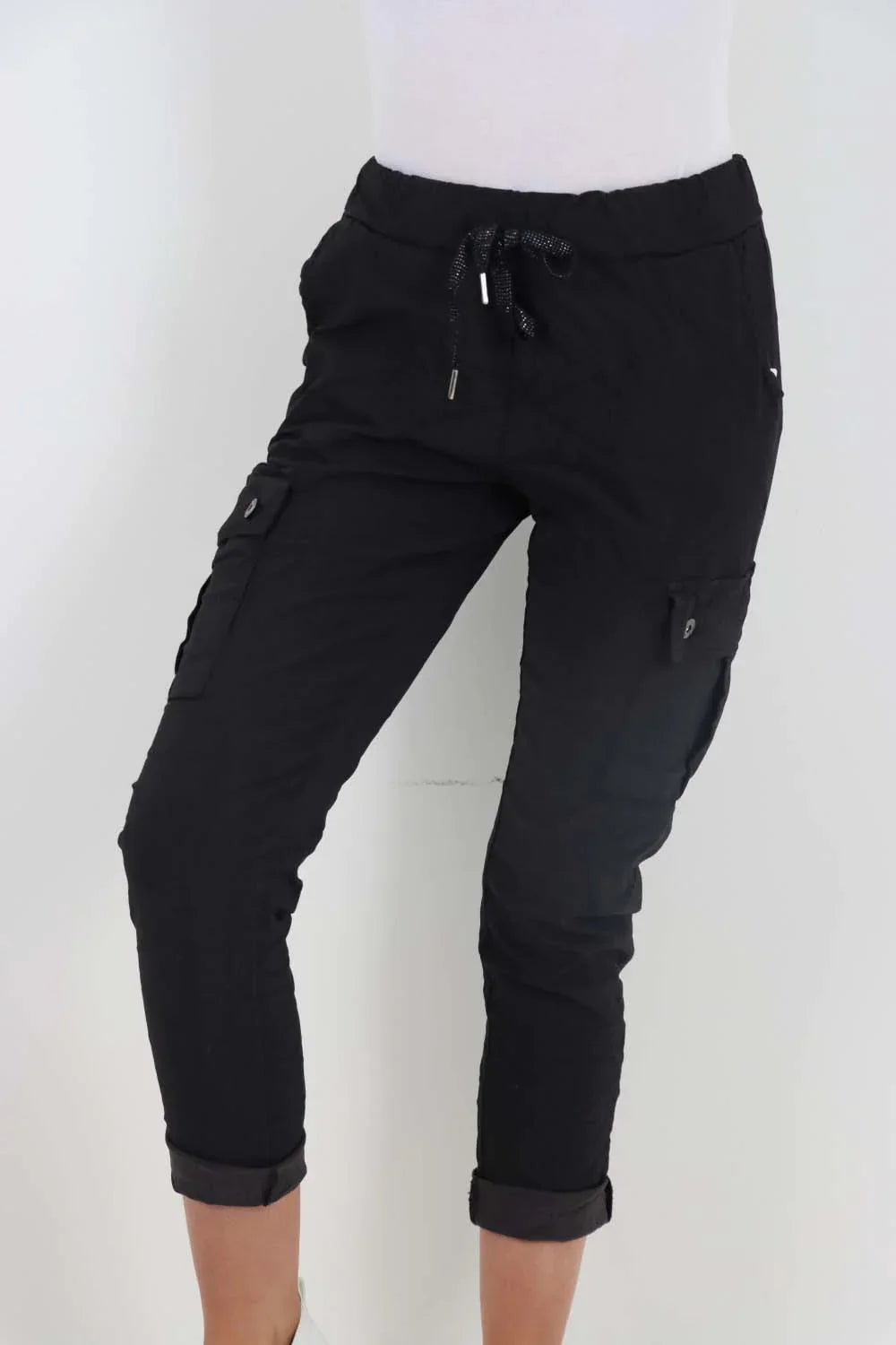 Plus Size Italian Drawstring Waistband Magic Cargo Trouser For Women  - Dropwear