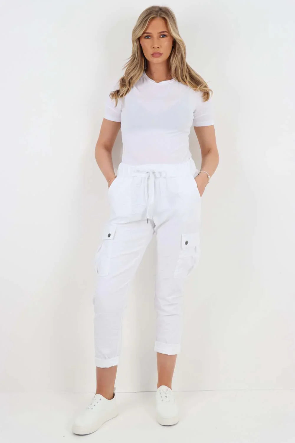 Plus Size Italian Drawstring Waistband Magic Cargo Trouser For Women  - Dropwear