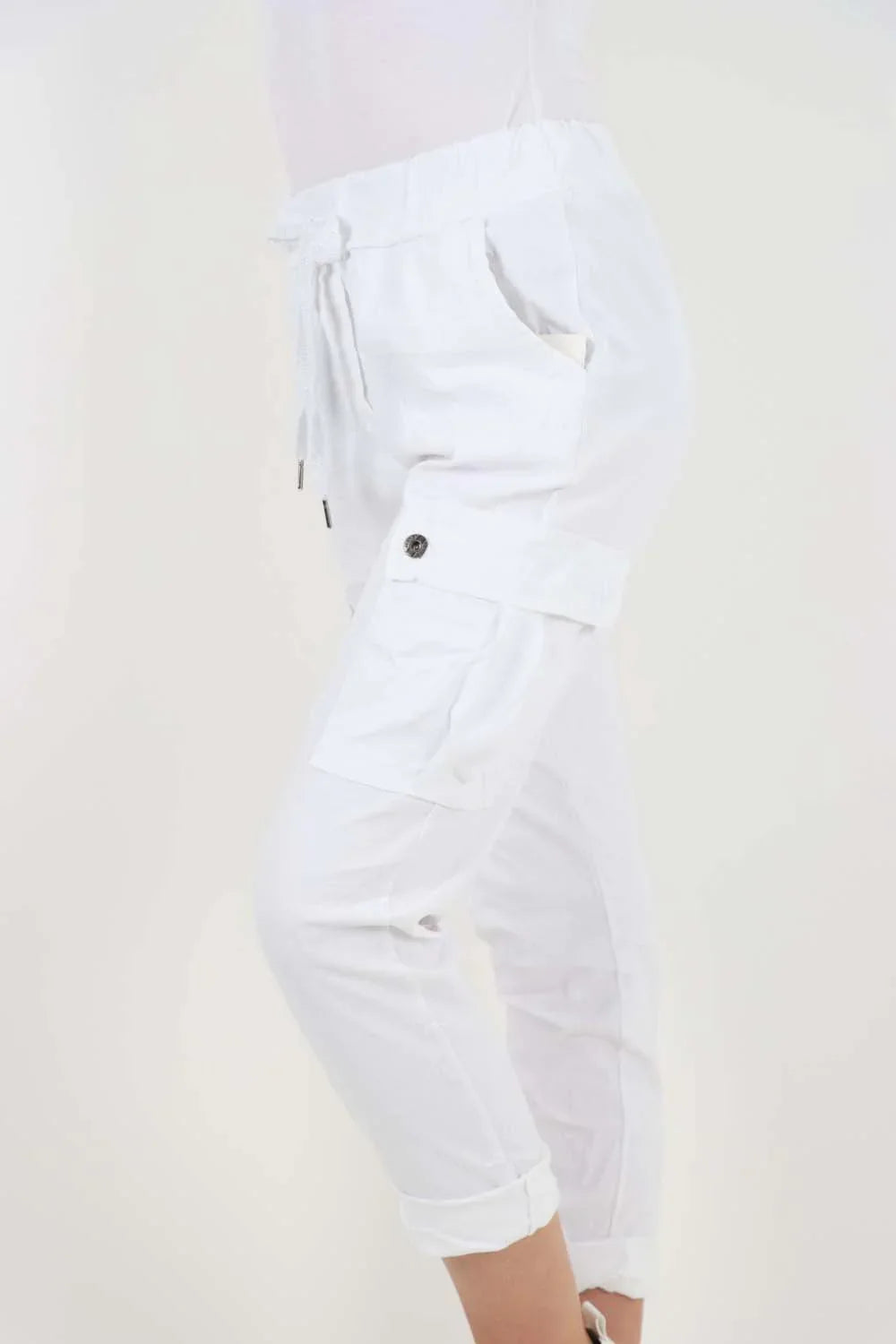Mint Green Plus Size Italian Drawstring Waistband Magic Cargo Trouser For Women 20 - Dropwear
