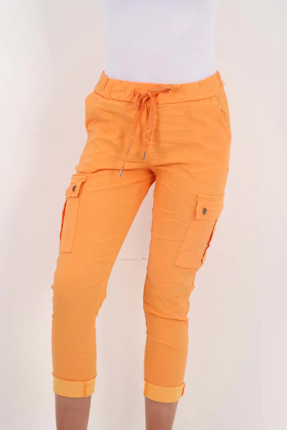 Rust Plus Size Italian Drawstring Waistband Magic Cargo Trouser For Women 20 - Dropwear