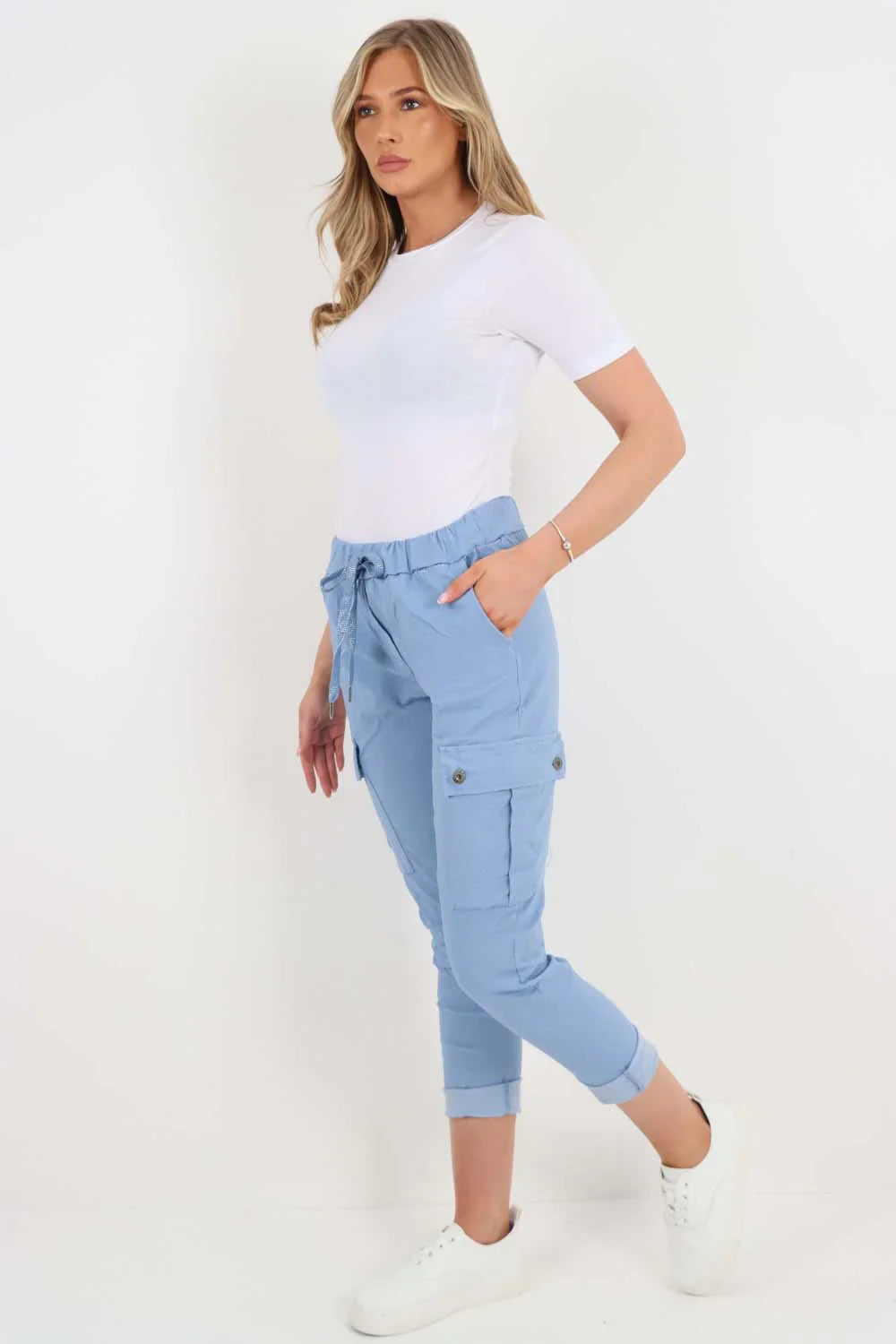 Orange Plus Size Italian Drawstring Waistband Magic Cargo Trouser For Women 16 - Dropwear