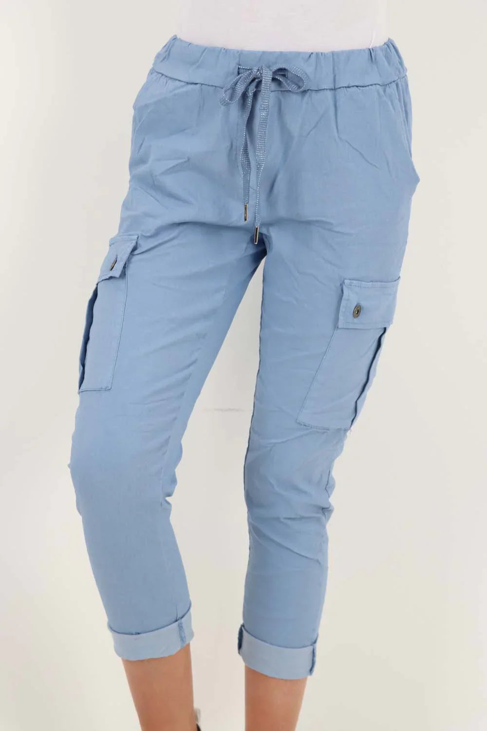 Orange Plus Size Italian Drawstring Waistband Magic Cargo Trouser For Women 22 - Dropwear