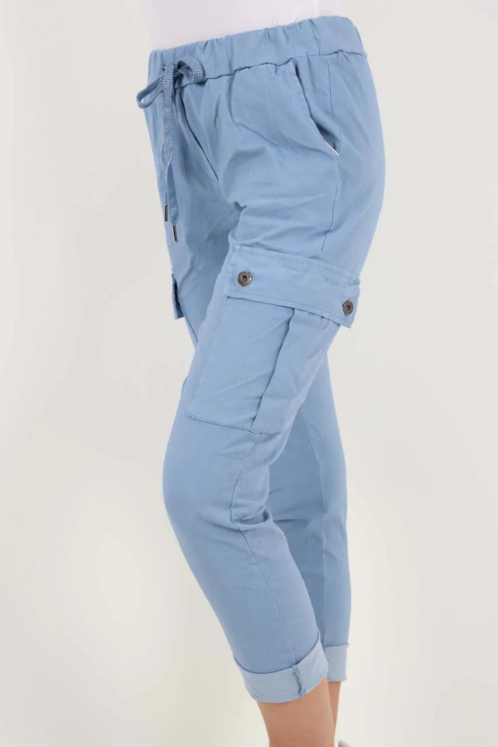 Navy Bl Plus Size Italian Drawstring Waistband Magic Cargo Trouser For Women 18 - Dropwear