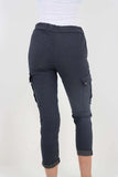 Sky Blue Plus Size Italian Drawstring Waistband Magic Cargo Trouser For Women 18 - Dropwear