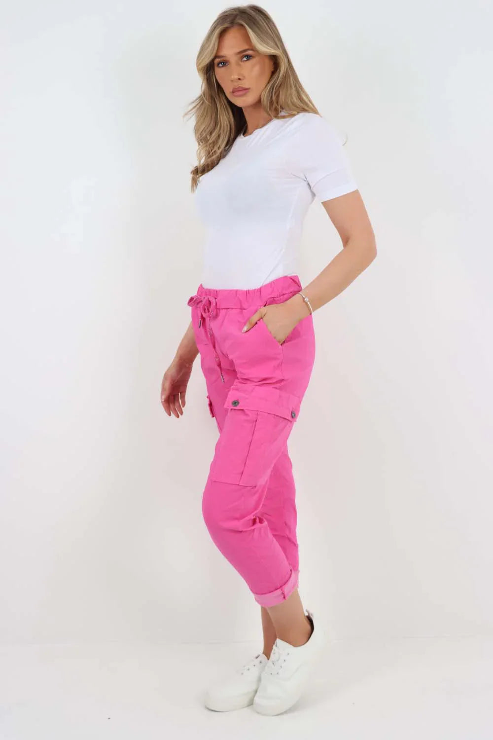 Plus Size Italian Drawstring Waistband Magic Cargo Trouser For Women  - Dropwear