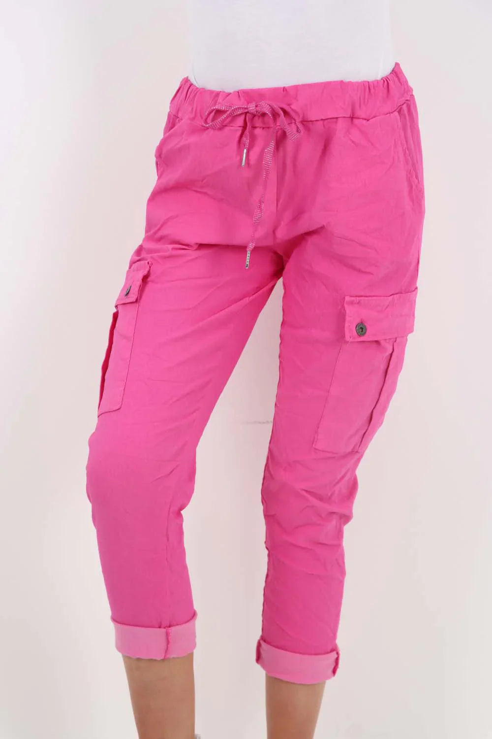 Plus Size Italian Drawstring Waistband Magic Cargo Trouser For Women  - Dropwear