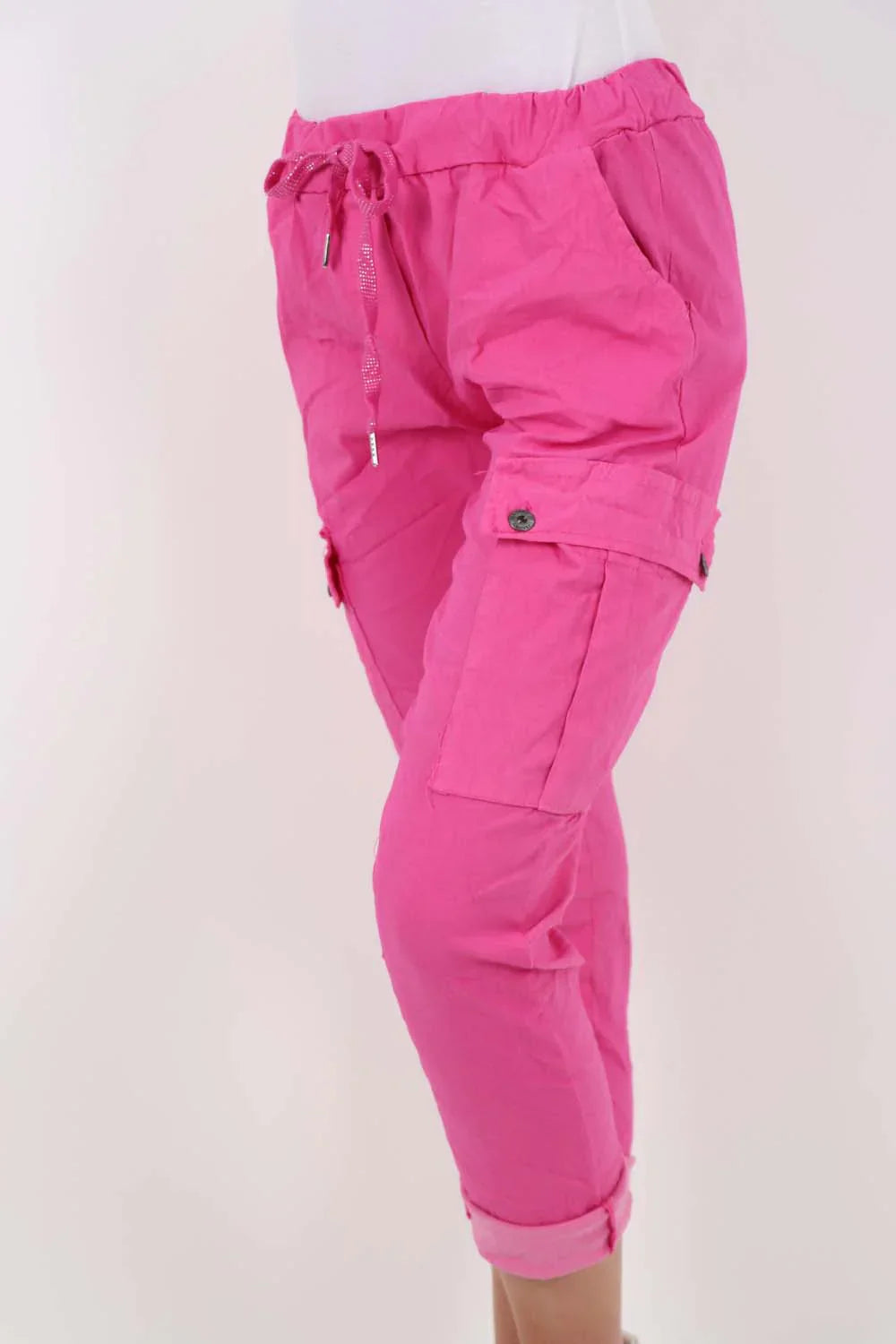 White Plus Size Italian Drawstring Waistband Magic Cargo Trouser For Women 22 - Dropwear