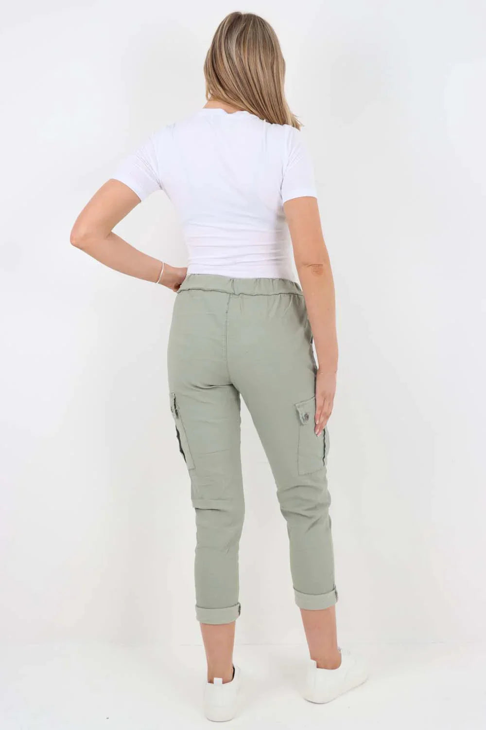 Light Denim Italian Drawstring Waistband Magic Cargo Trouser For Women 10 - Dropwear