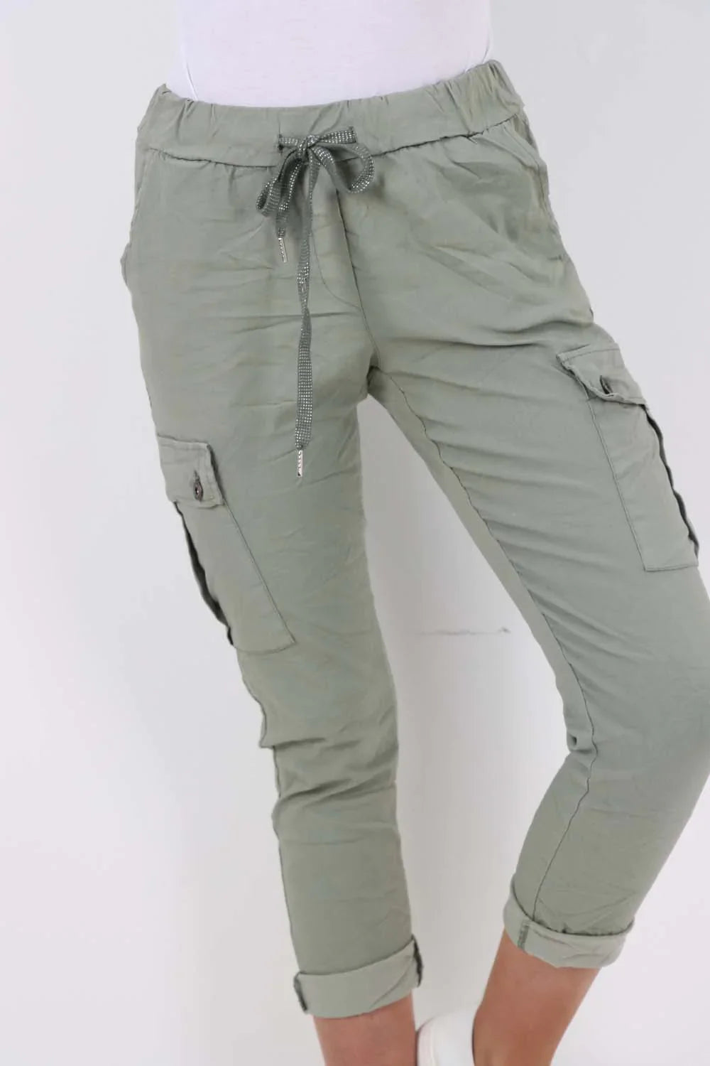 Teal Plus Size Italian Drawstring Waistband Magic Cargo Trouser For Women 20 - Dropwear