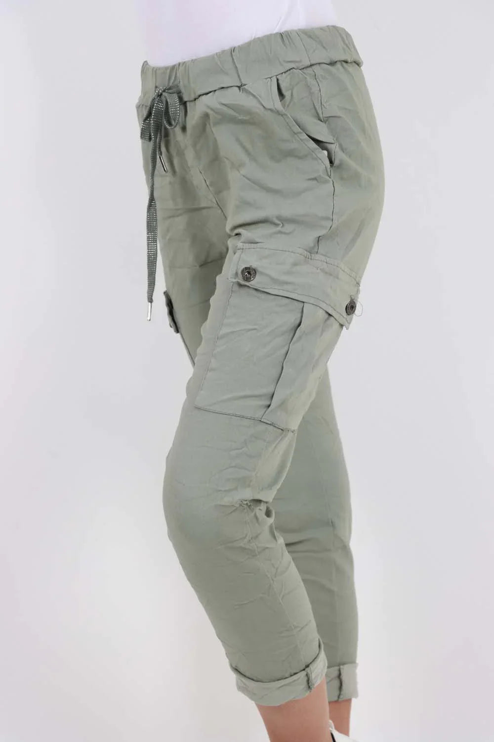 Teal Plus Size Italian Drawstring Waistband Magic Cargo Trouser For Women 18 - Dropwear