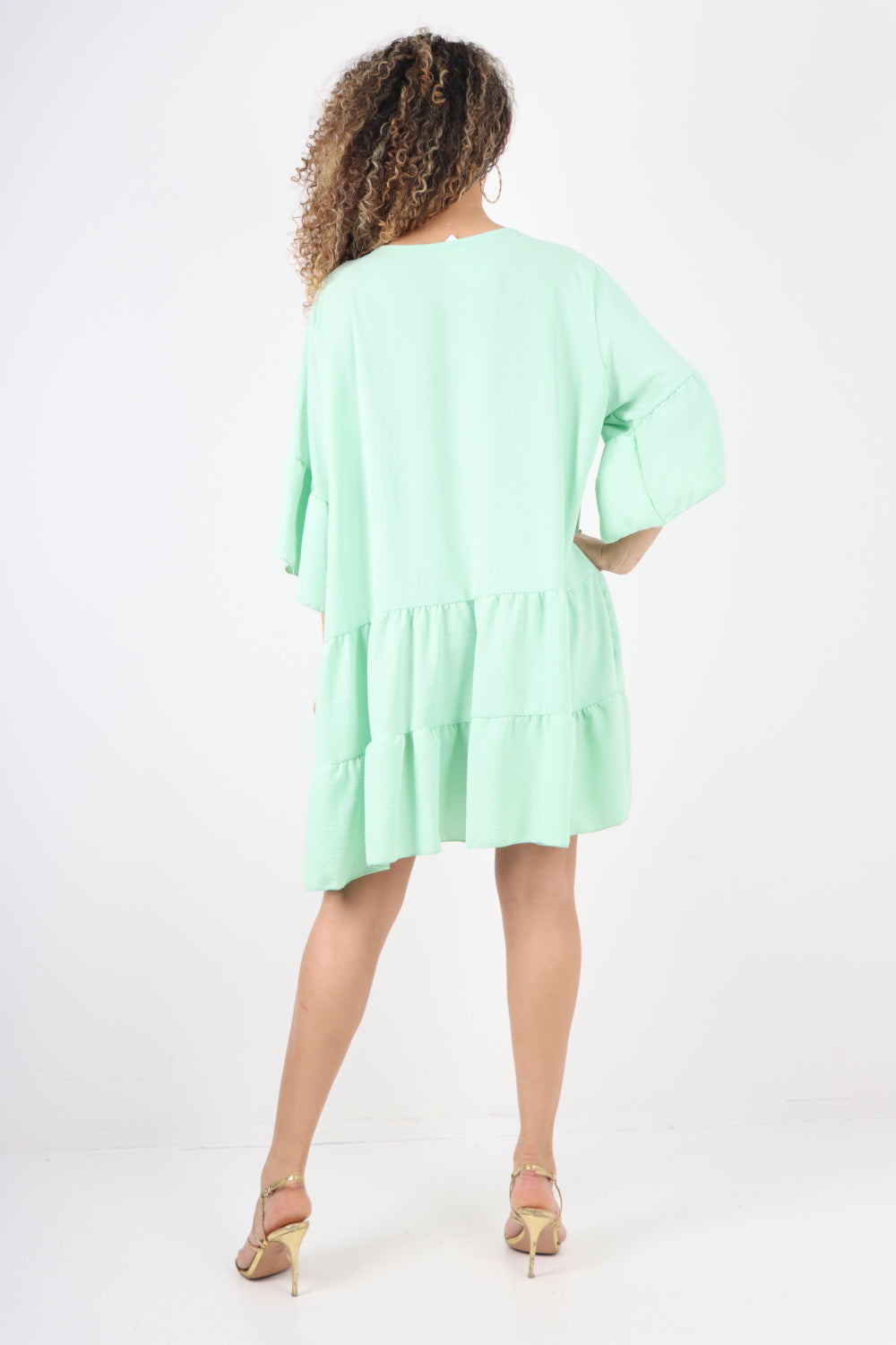Italian Deep V - Neck Tiered Short Sleeve Smock Dress For Women  - Dropwear