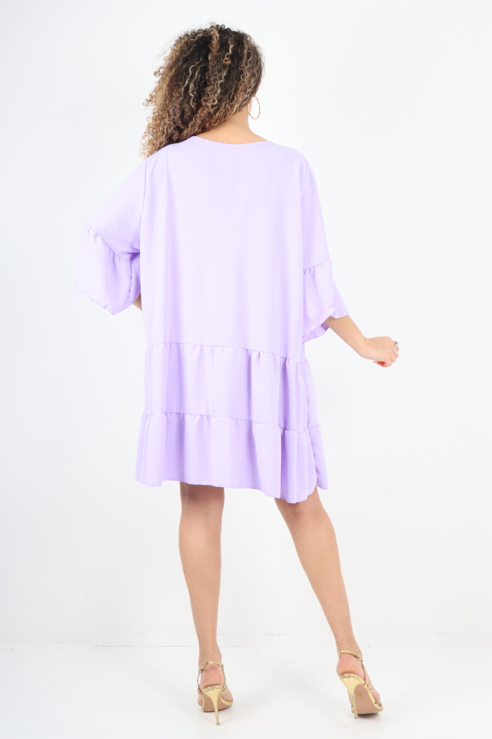Italian Deep V - Neck Tiered Short Sleeve Smock Dress For Women  - Dropwear