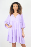 Italian Deep V - Neck Tiered Short Sleeve Smock Dress For Women  - Dropwear