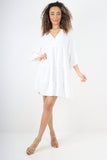 Italian Deep V - Neck Tiered Short Sleeve Smock Dress For Women  - Dropwear