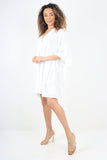 Italian Deep V - Neck Tiered Short Sleeve Smock Dress For Women  - Dropwear