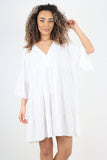 Italian Deep V - Neck Tiered Short Sleeve Smock Dress For Women  - Dropwear