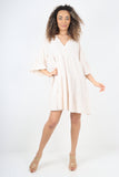 Lilac Italian Deep V - Neck Tiered Short Sleeve Smock Dress For Women ONE SIZE TO FIT UK 8-20 - Dropwear