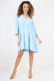 Italian Deep V - Neck Tiered Short Sleeve Smock Dress For Women  - Dropwear