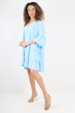 Black Italian Deep V - Neck Tiered Short Sleeve Smock Dress For Women ONE SIZE TO FIT UK 8-20 - Dropwear