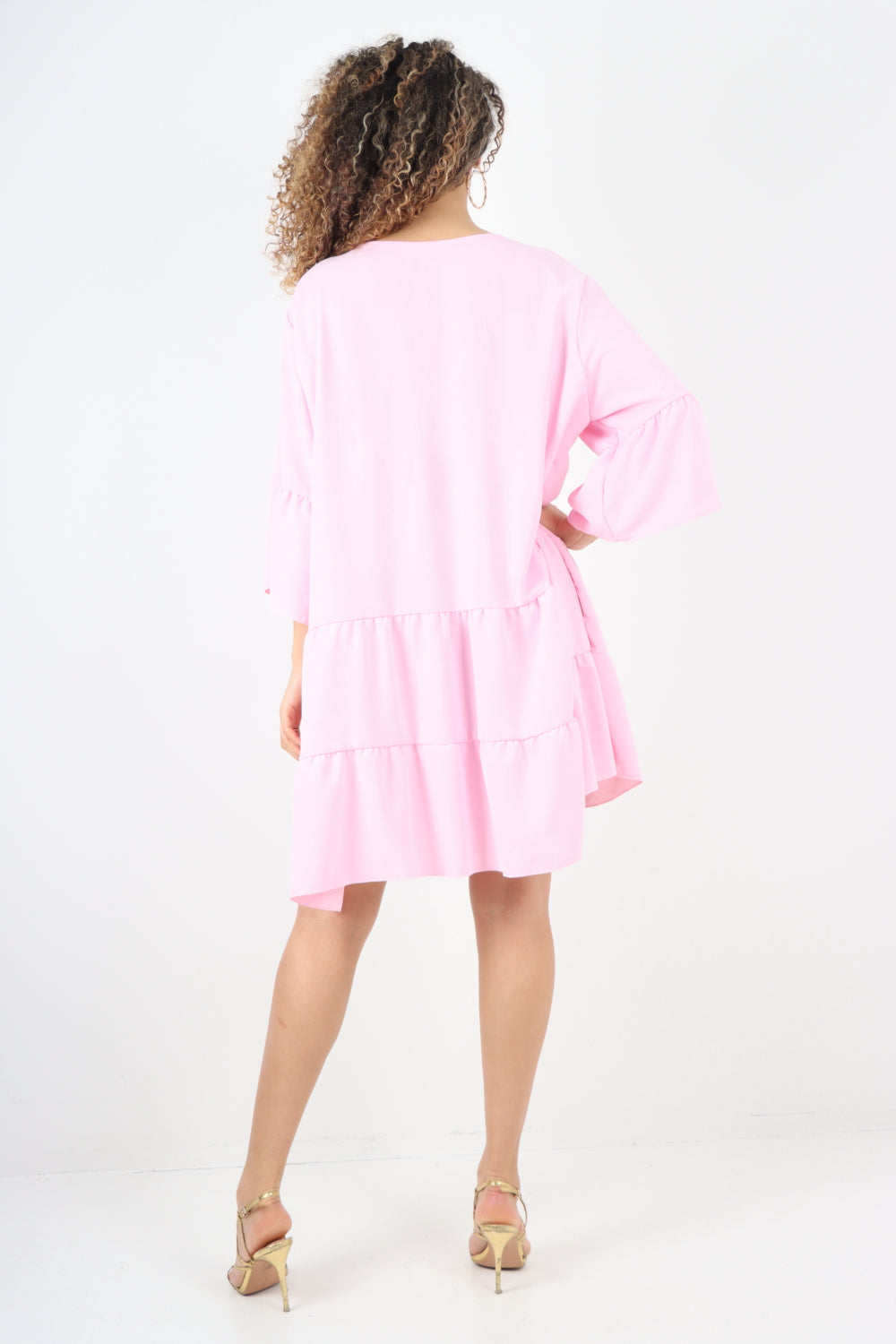 Italian Deep V - Neck Tiered Short Sleeve Smock Dress For Women  - Dropwear